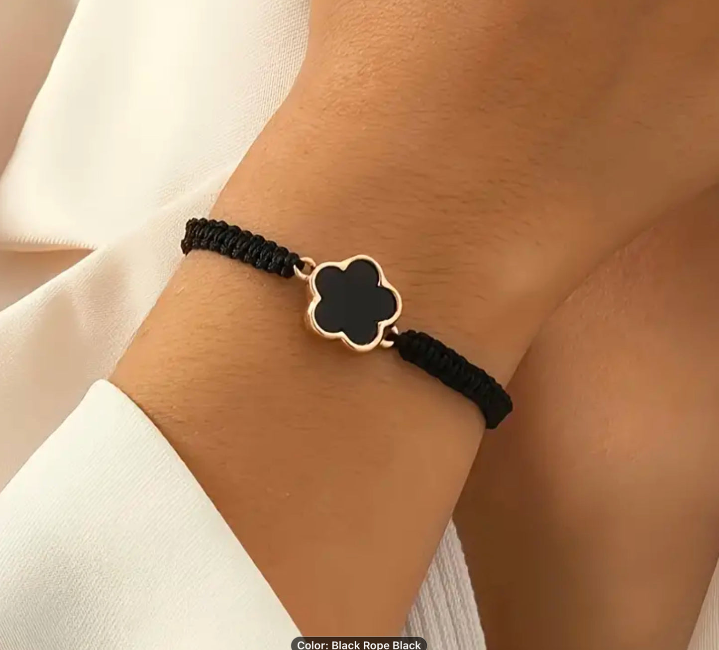 Kumihimo adjustable bracelet with flower