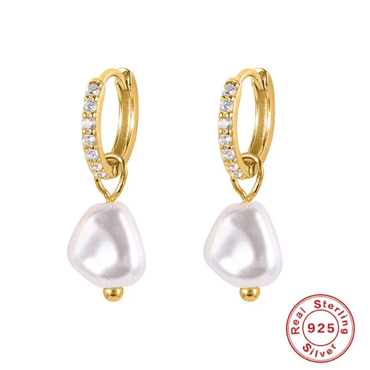18k Gold / White Gold overlaid Sterling Silver (925), Freshwater Pearl, with Zirconia inset