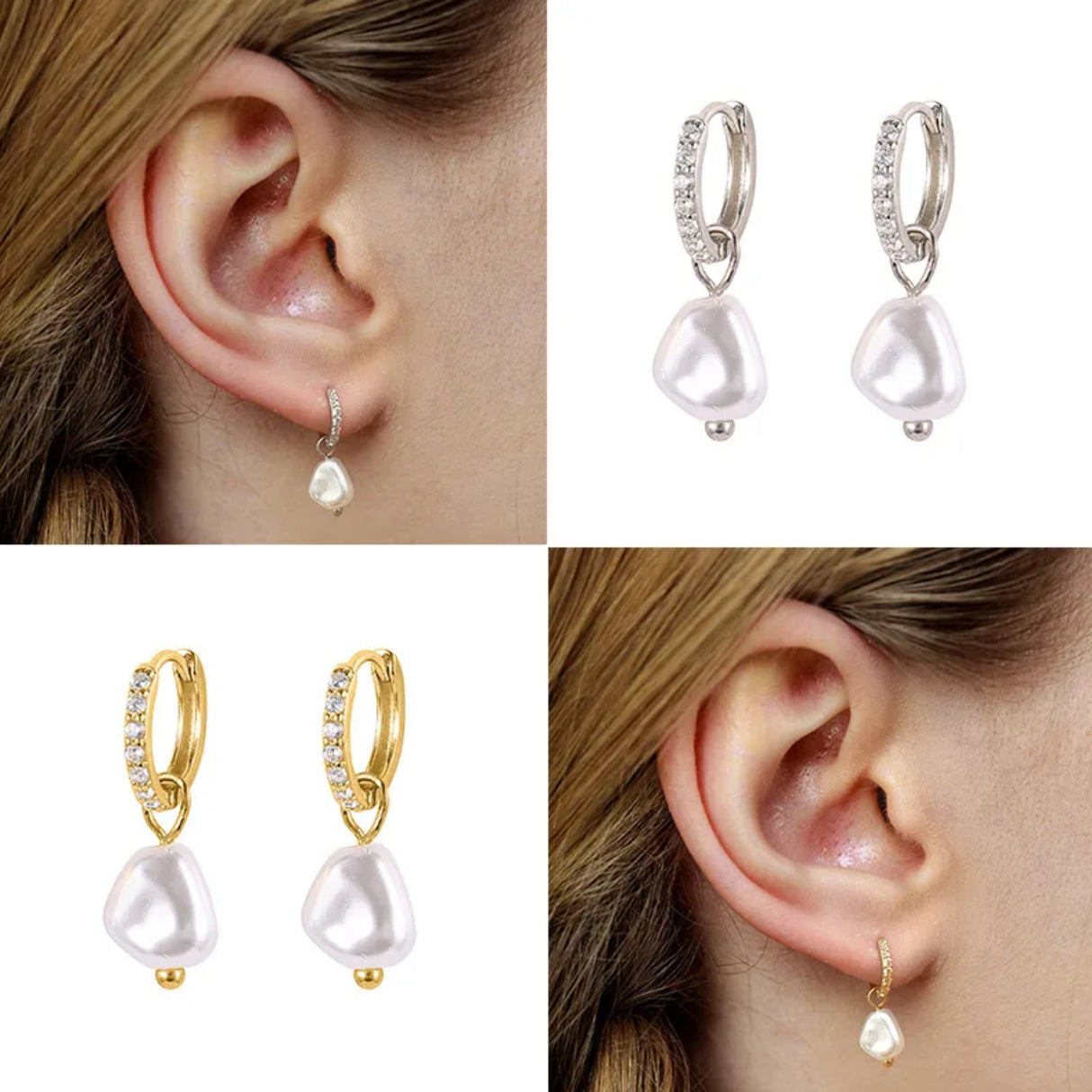 18k Gold / White Gold overlaid Sterling Silver (925), Freshwater Pearl, with Zirconia inset