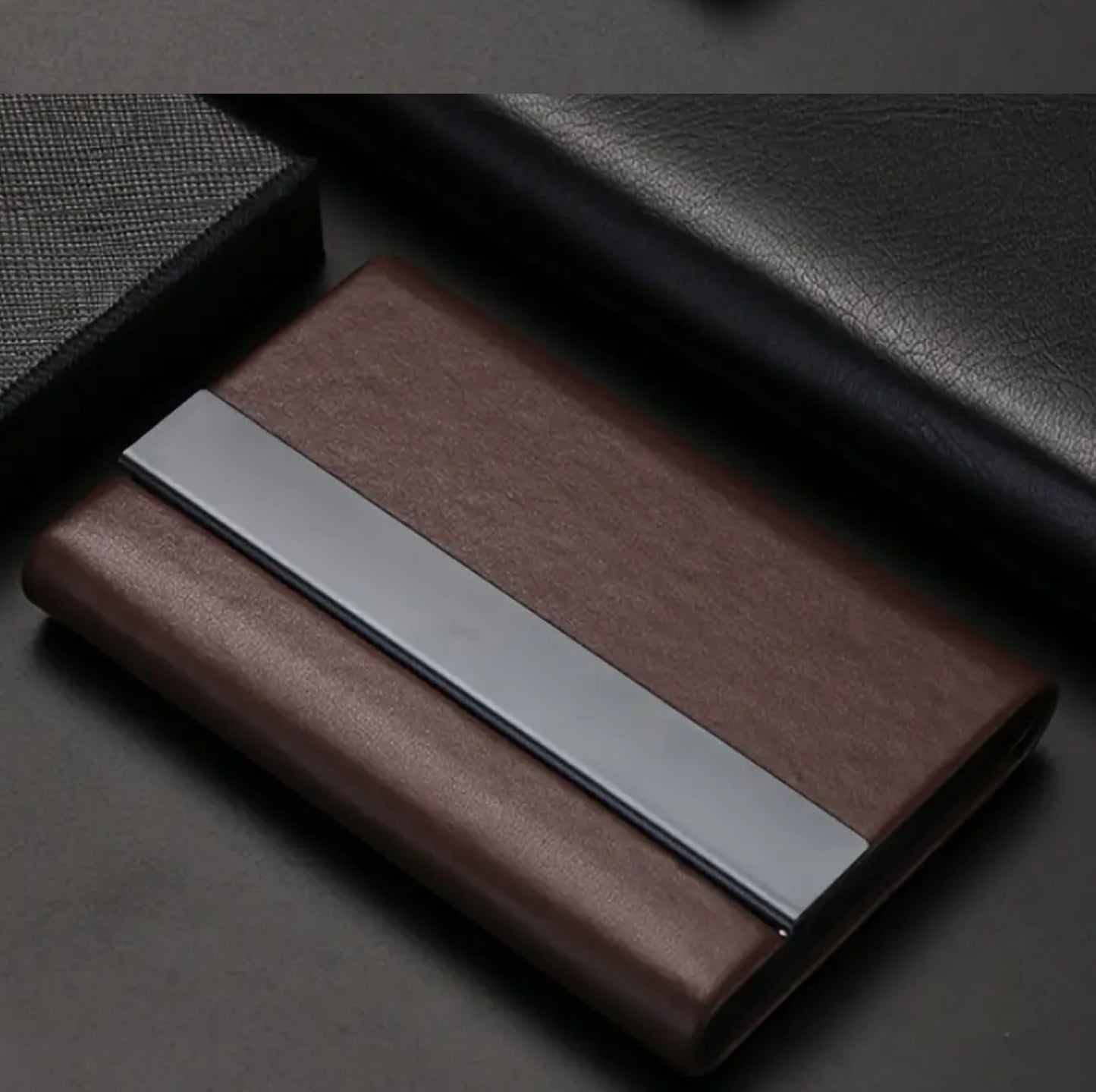 Faux leather, executive, business card holder - black / brown - personalisation available