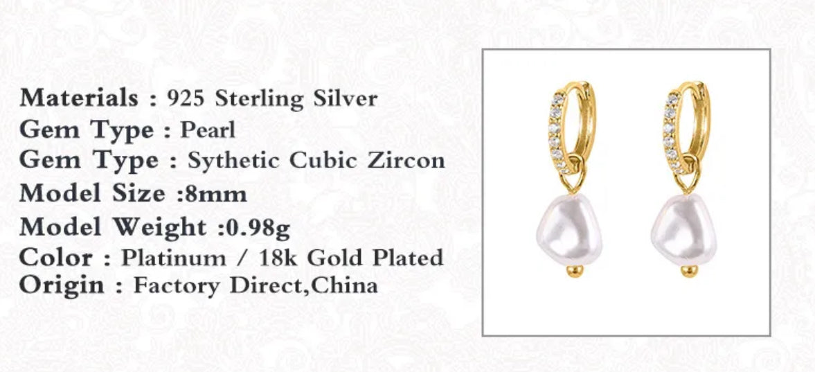 18k Gold / White Gold overlaid 925 Sterling Silver, freshwater pearl, with zirconia inset