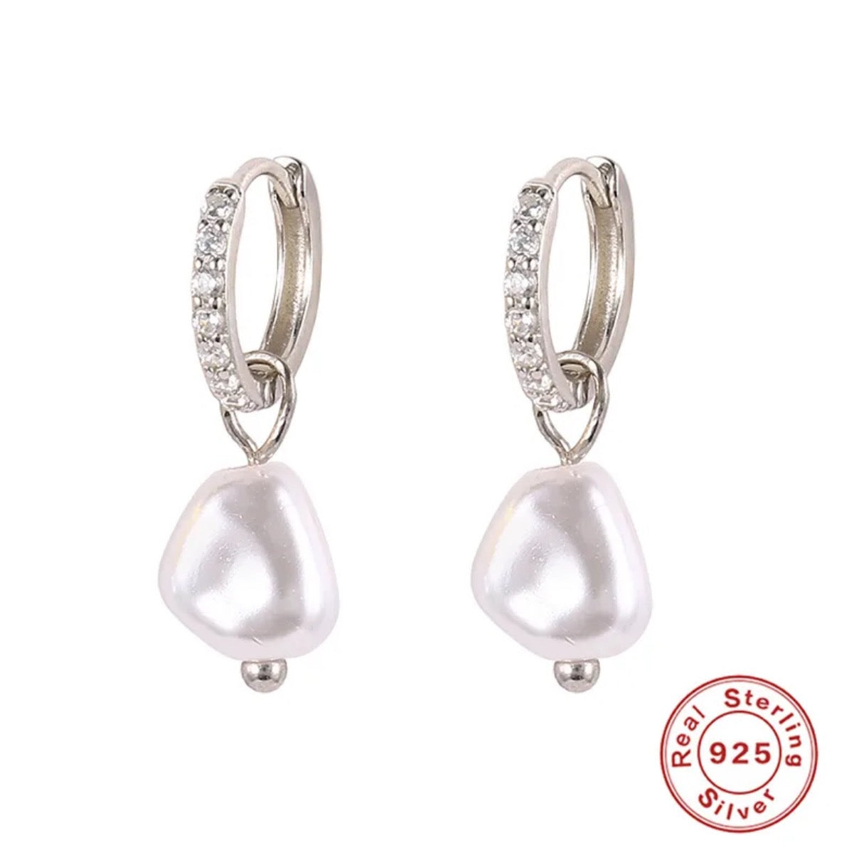 18k Gold / White Gold overlaid 925 Sterling Silver, freshwater pearl, with zirconia inset