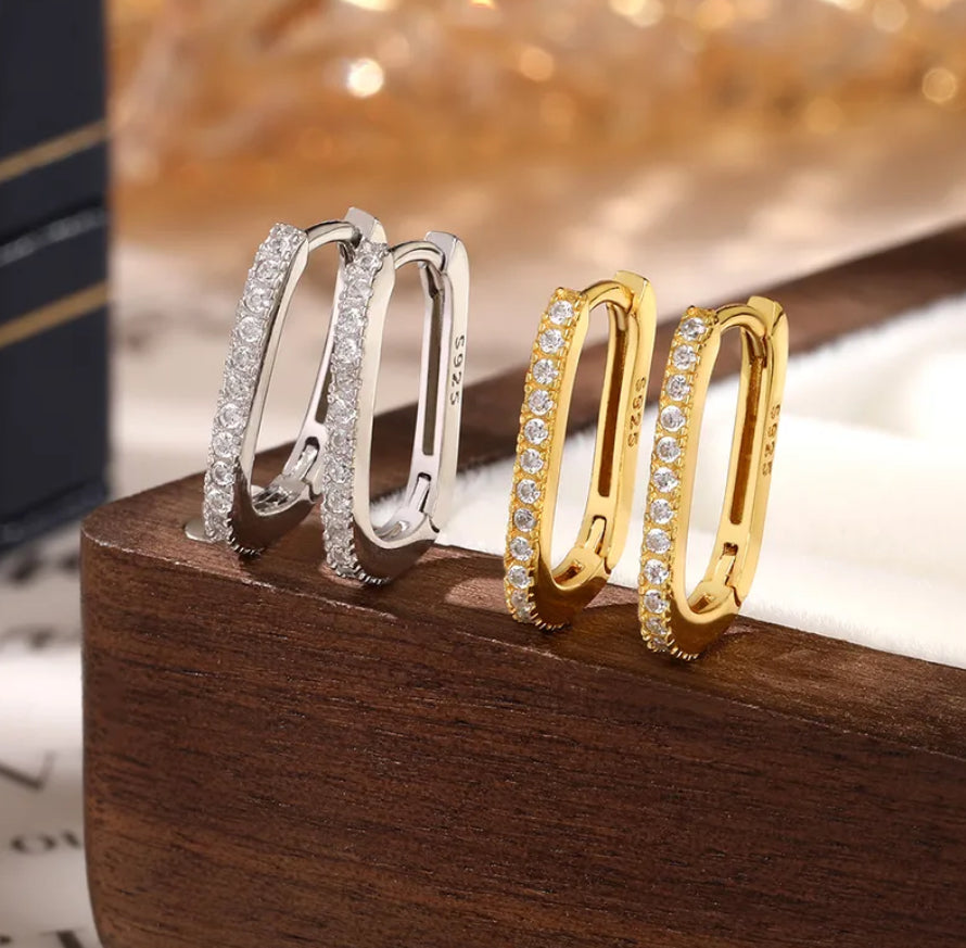 White Gold / 18k Gold  overlaid Sterling Silver (925), earrings, with Zircon inserts