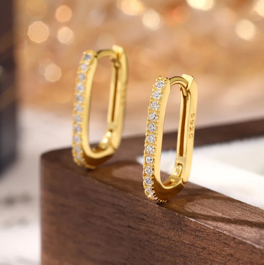 White Gold / 18k Gold  overlaid Sterling Silver (925), earrings, with Zircon inserts