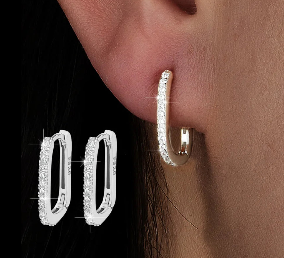 White Gold / 18k Gold  overlaid Sterling Silver (925), earrings, with Zircon inserts