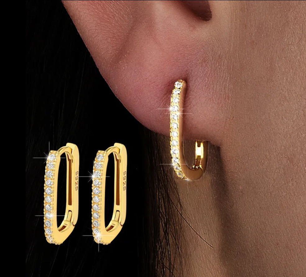 White Gold / 18k Gold  overlaid Sterling Silver (925), earrings, with Zircon inserts