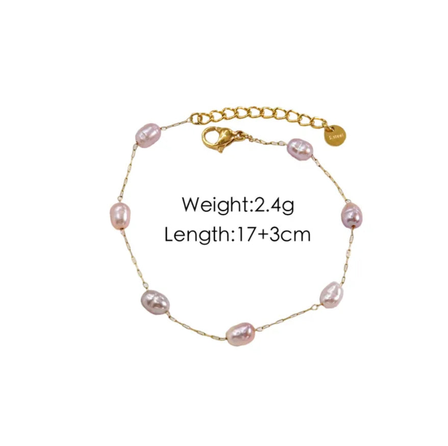 14k Gold plated, Stainless Steel, silver, pink and lavender, freshwater pearl bracelet